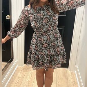 American Eagle Outfitters Black and Pink Ruffled Tiered Sundress